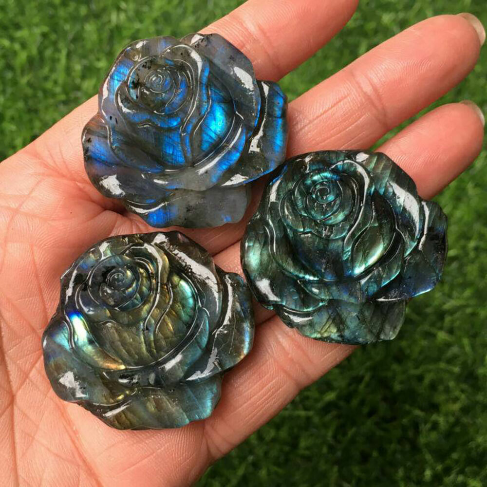 Natural Labradorite Hand Carved The Roses Quartz Crystal Healing Reki Decoration
