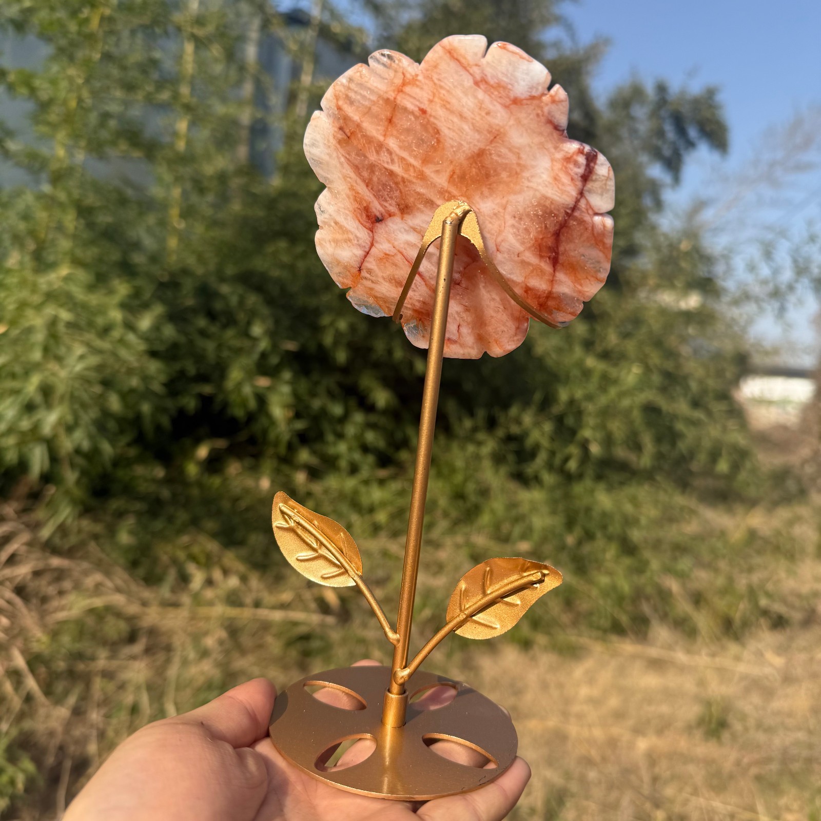 natural red gum flower carved flowers quartz crystal Decor heal Gift+stand