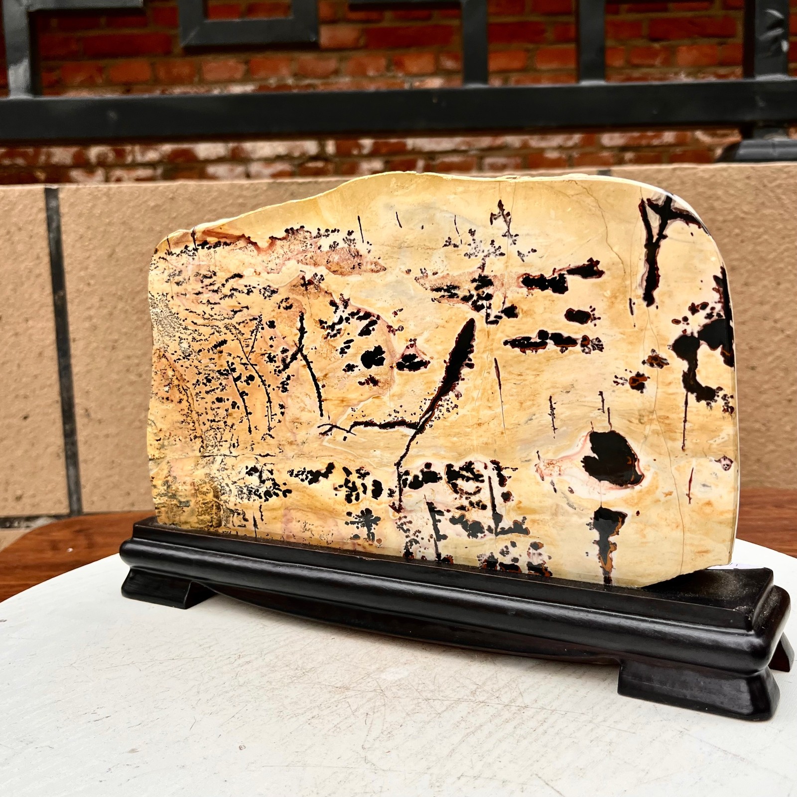 7.04LB Beautiful Natural Chinese Dendritic Limestone Picture Stone Guohua – Rare