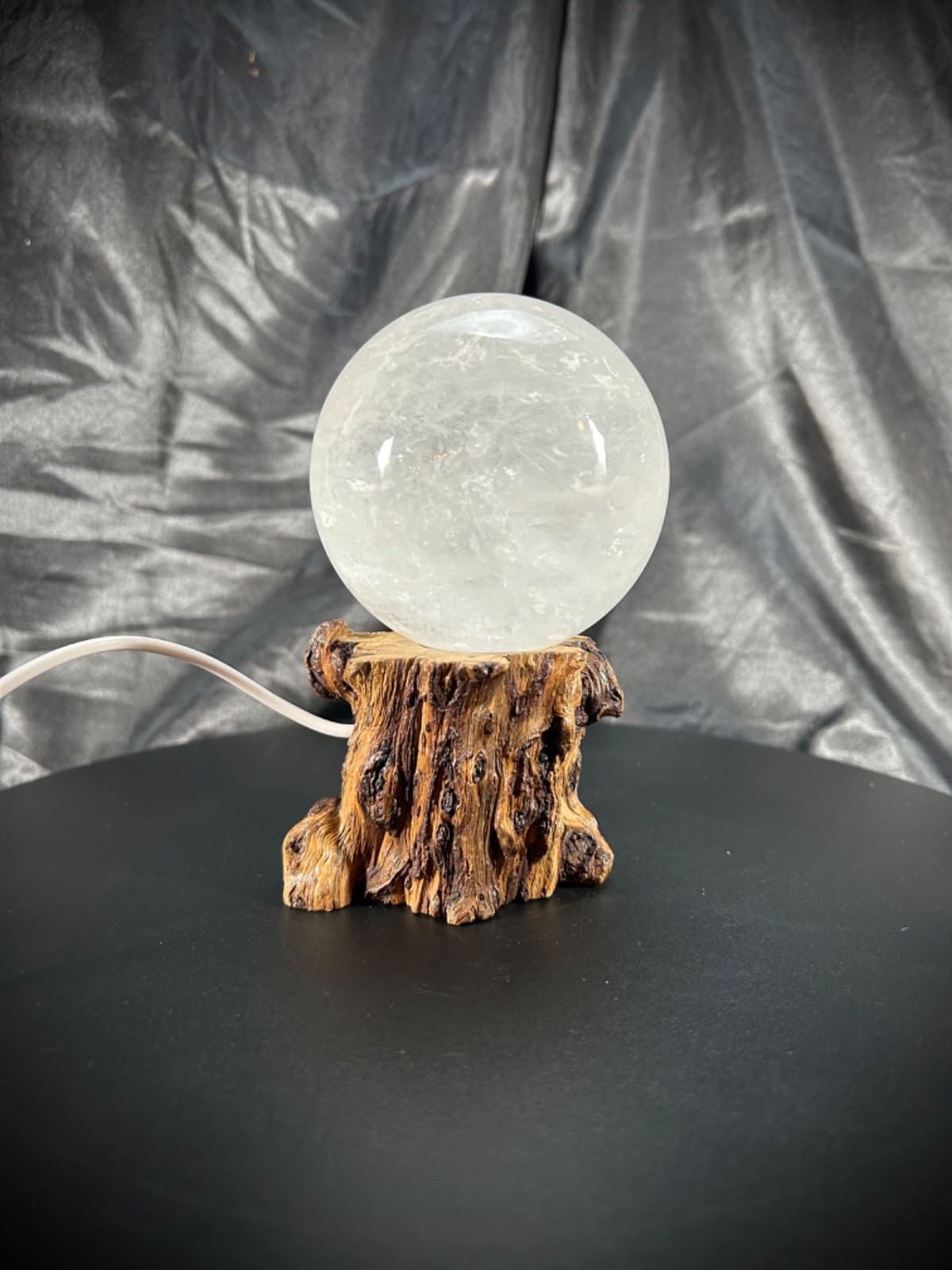 3.1″ Clear Quartz Sphere With Both Lighted Wood And Clear Acrylic Stands 1lb 8oz