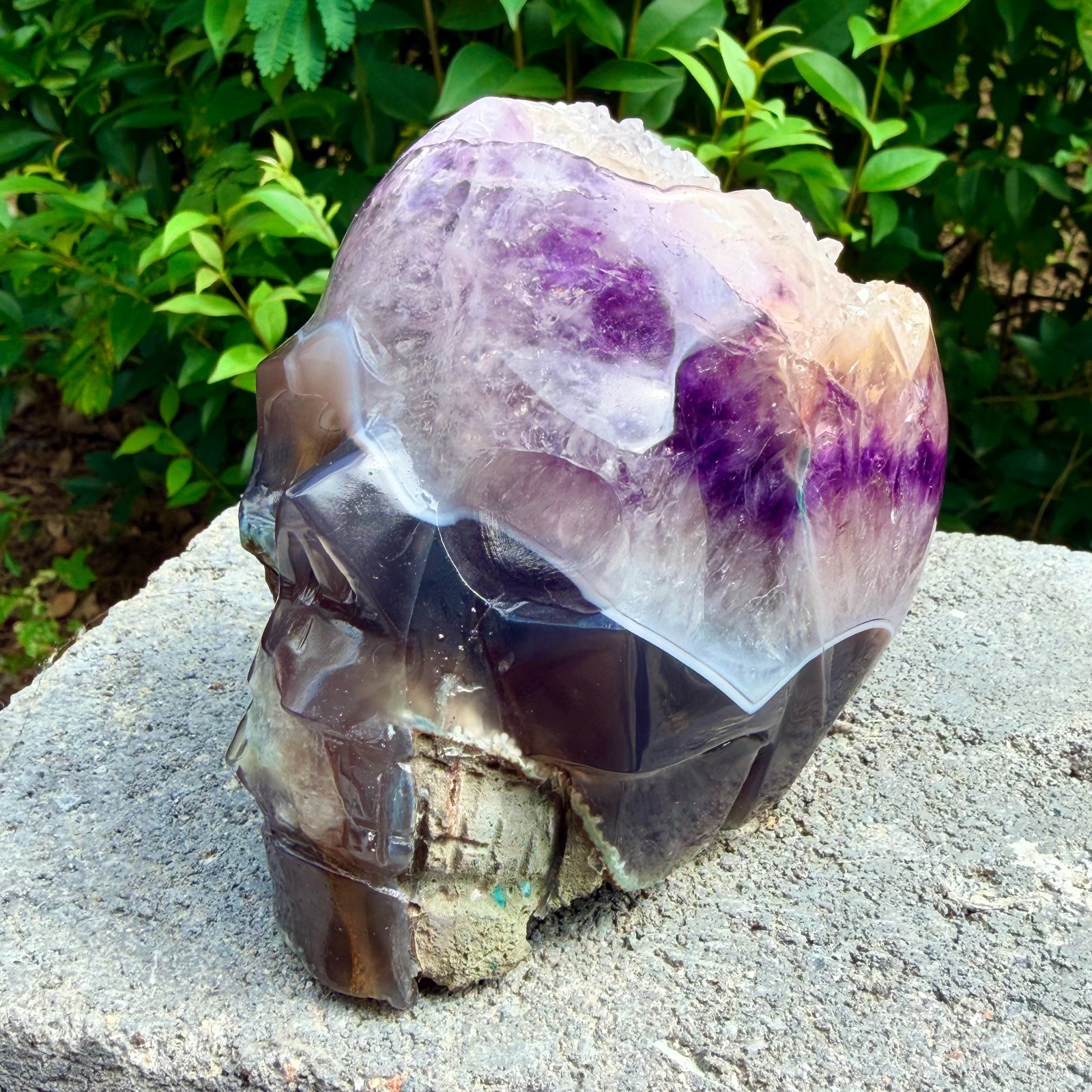 2.6lb Amethyst agate crystal cave skull, Rare hand carved skull specimen