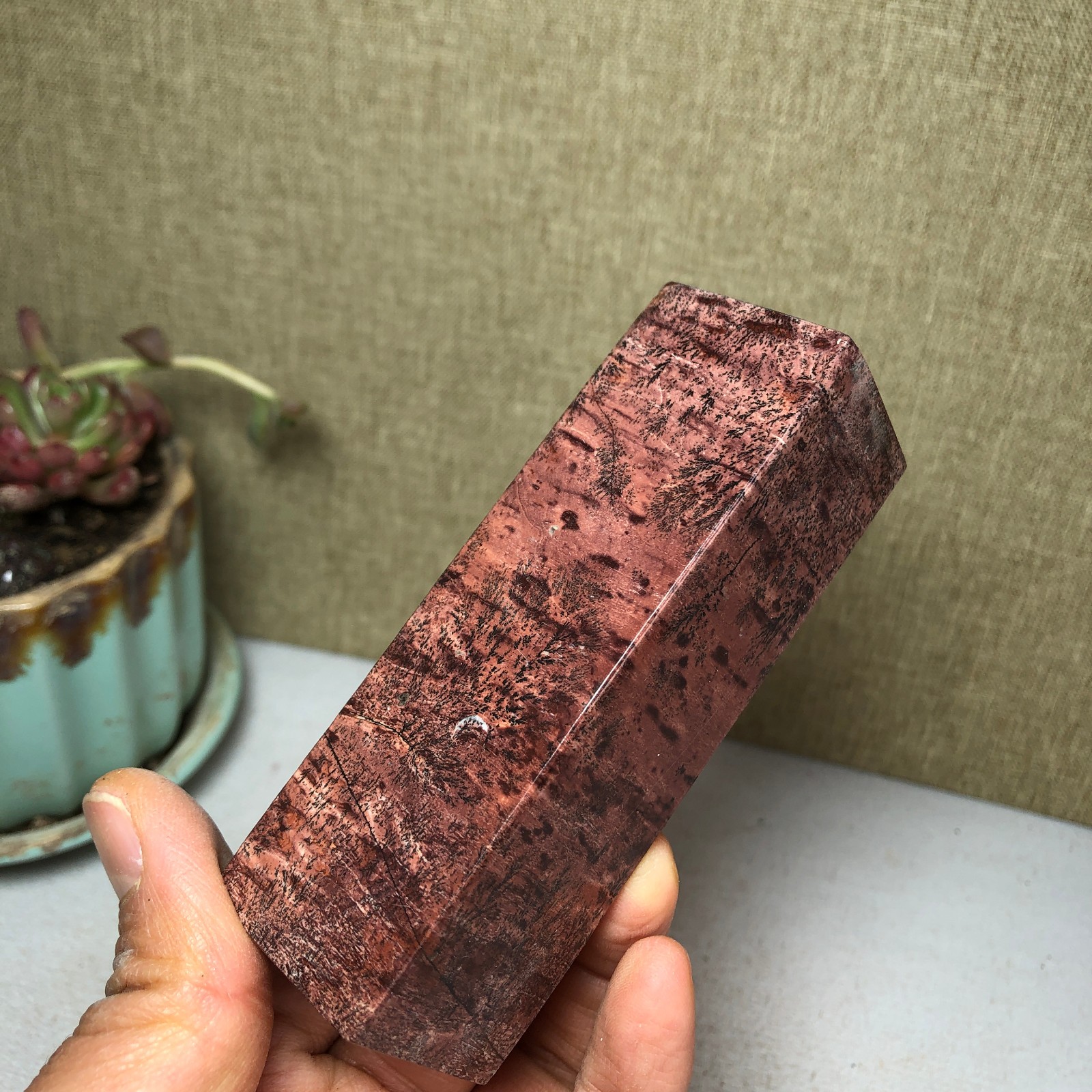 95mm Natural Chinese Painting Stone Quartz Crystal cuboid home decor 211g A3233