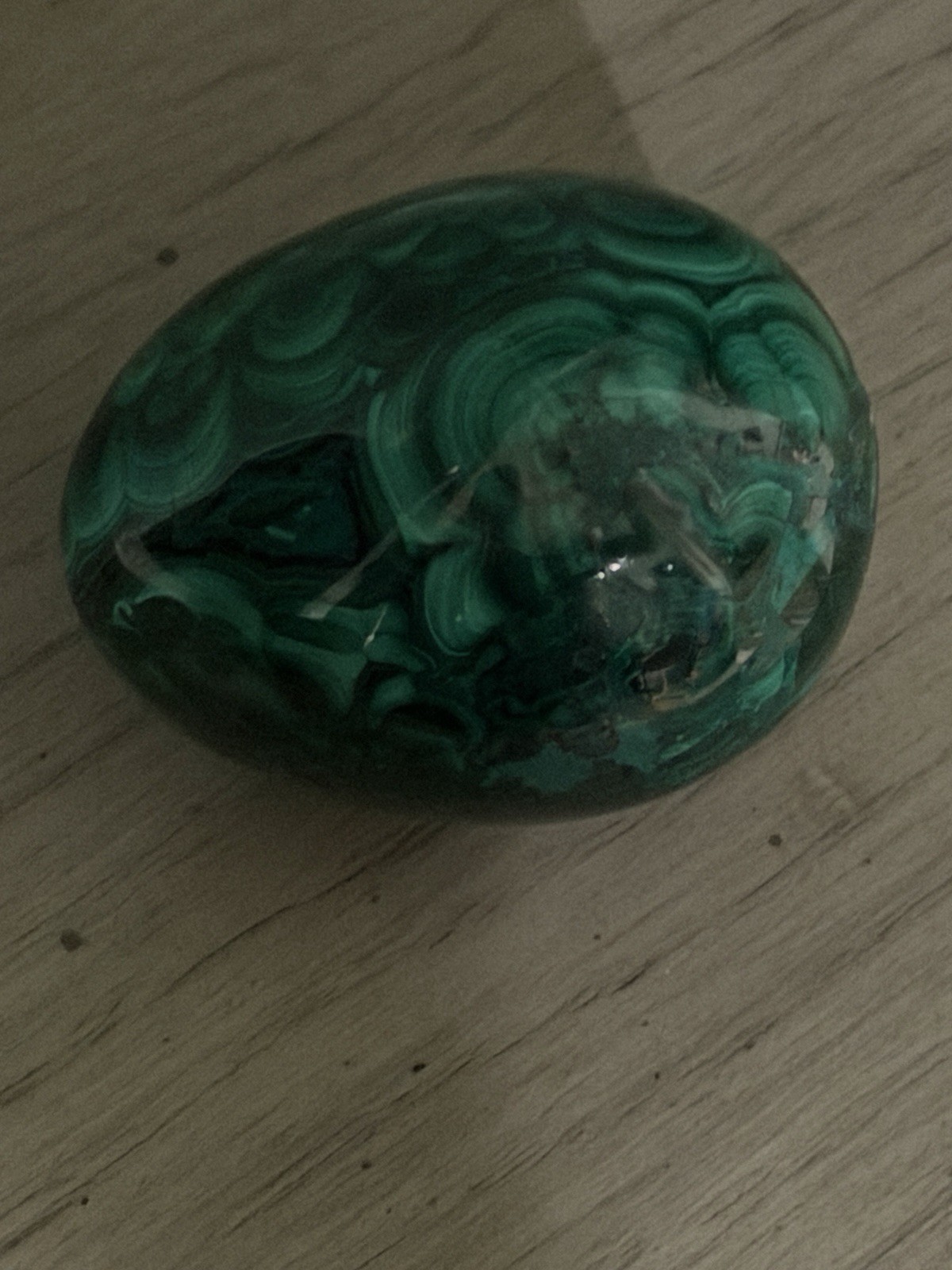 Malachite Egg 2” L x 1-5/8” and 172 Gr Paperweight