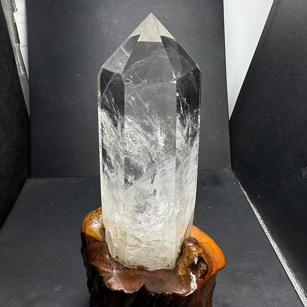 2.65LB Natural White Quartz Obelisk Crystal Energy Tower Point Reiki Decor+Stand