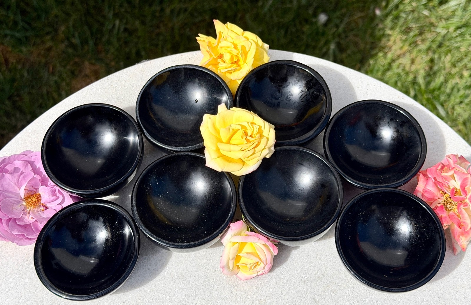 Wholesale Lot 6-8Pcs Natural Black Obsidian Mixed Bowls Crystal Healing