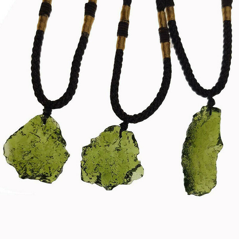 1-4PCS Rare Natural Crystal Green Gem Moldavite Meteorite Glass Necklace Pendant