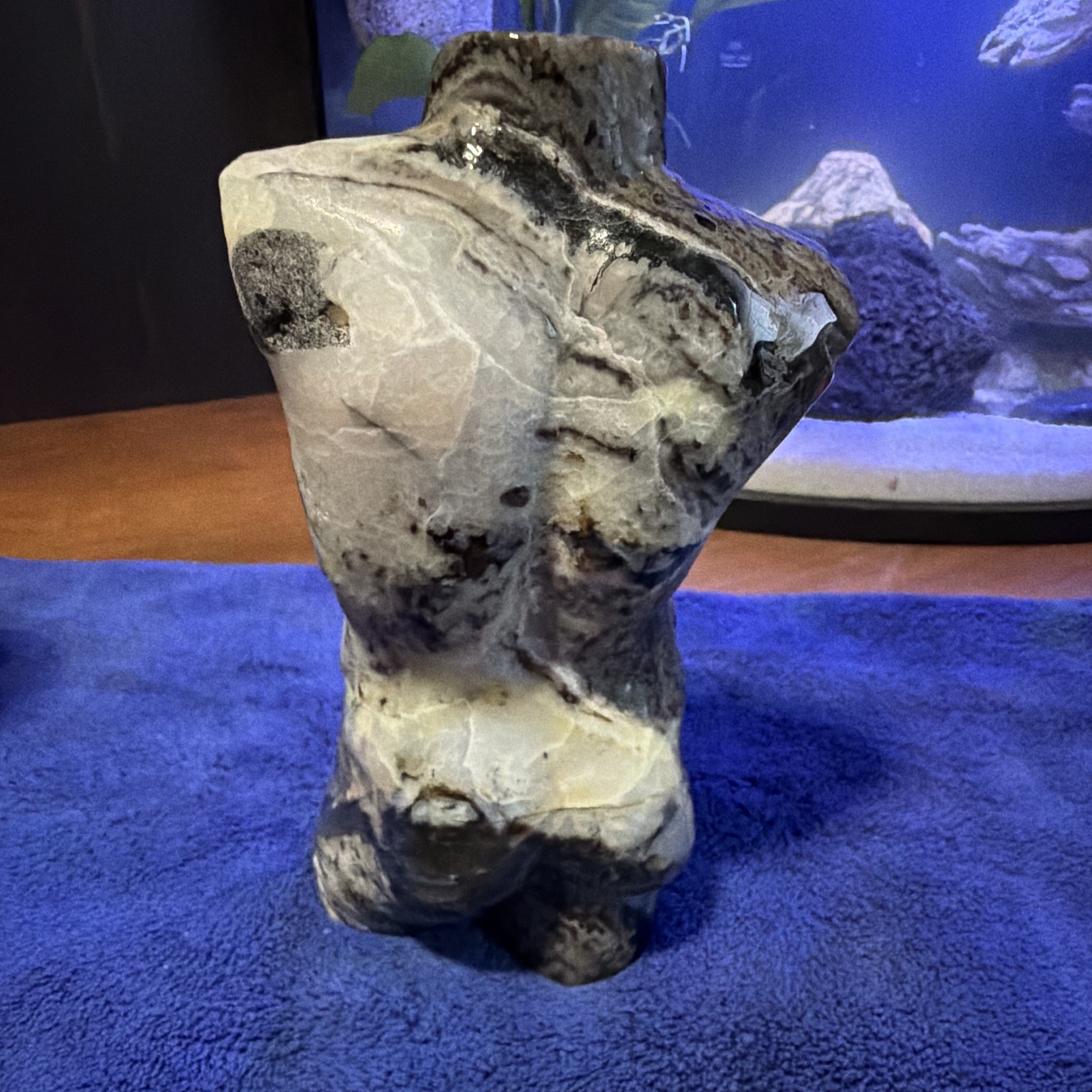 Volcano Agate Carved Male Torso Figurine Sculpture, UV Reactive, Approx 6 in