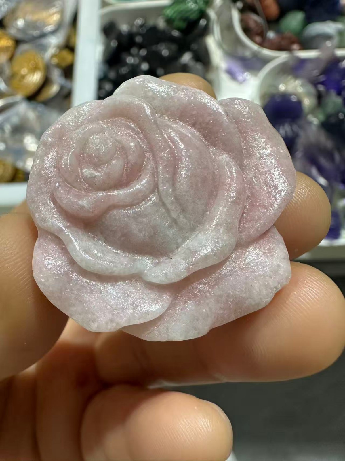1pc Natural pink opal quartz carved flower Skull Reiki Crystal Decor gift