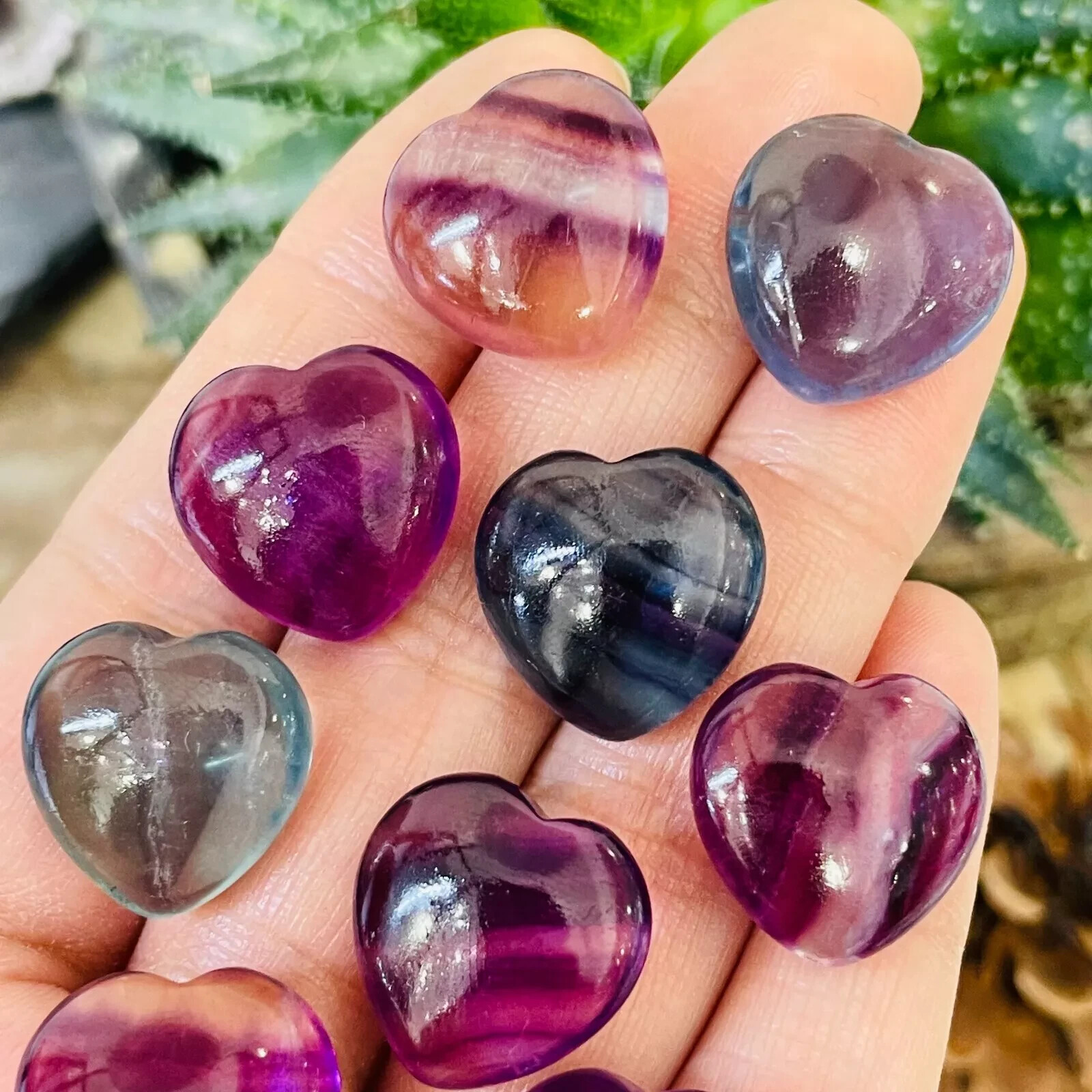 5pc Natural fluorite carved mini love heart gift quartz crystal reiki healing