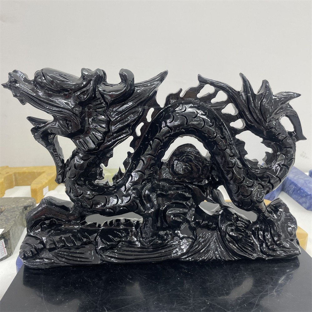 8.2LB 11.2″Natural Black Obsidian Dragon Crystal Healing Decor Ornament Reiki