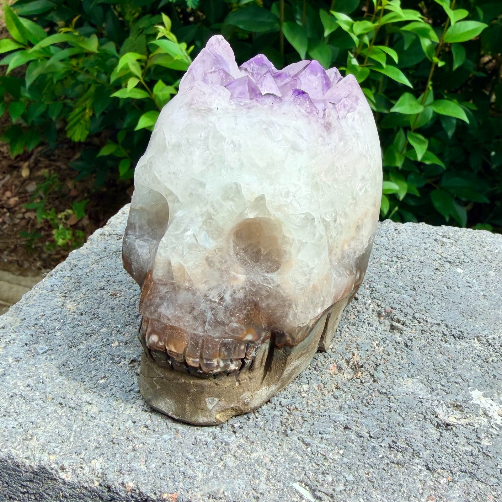 1.94LB Amethyst agate crystal cave skull, Rare hand carved skull specimen