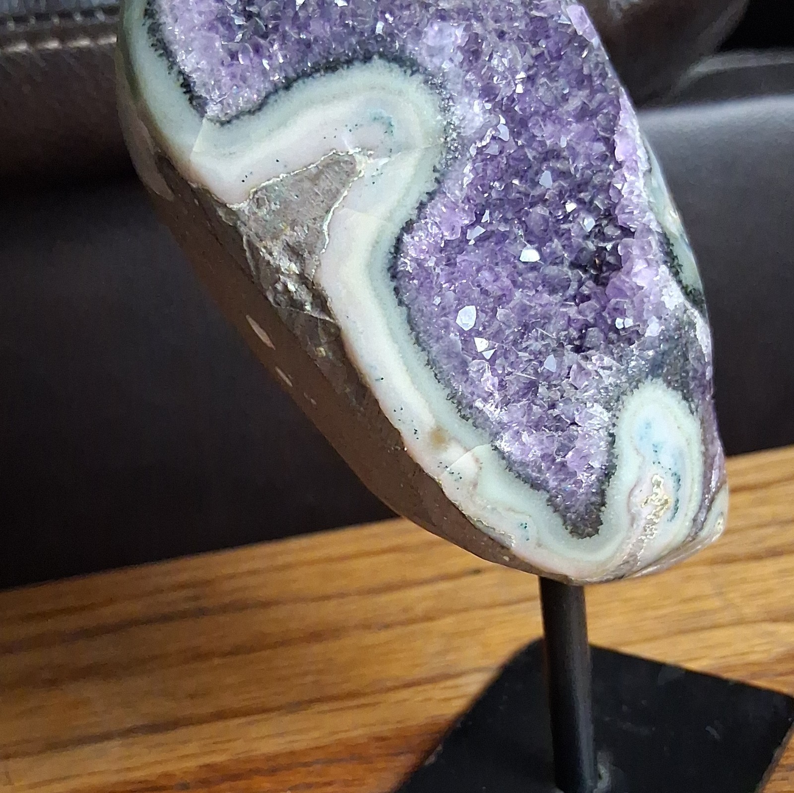 rare amethyst geode with stalactite flower eyes of jasper and agate Uruguay.