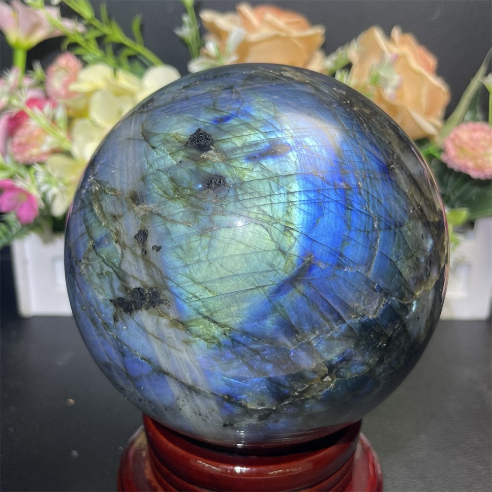 5.1LB 4.3″Natural A+Blue Flash Labradorite Sphere Ball Crystal Quartz Decor Heal