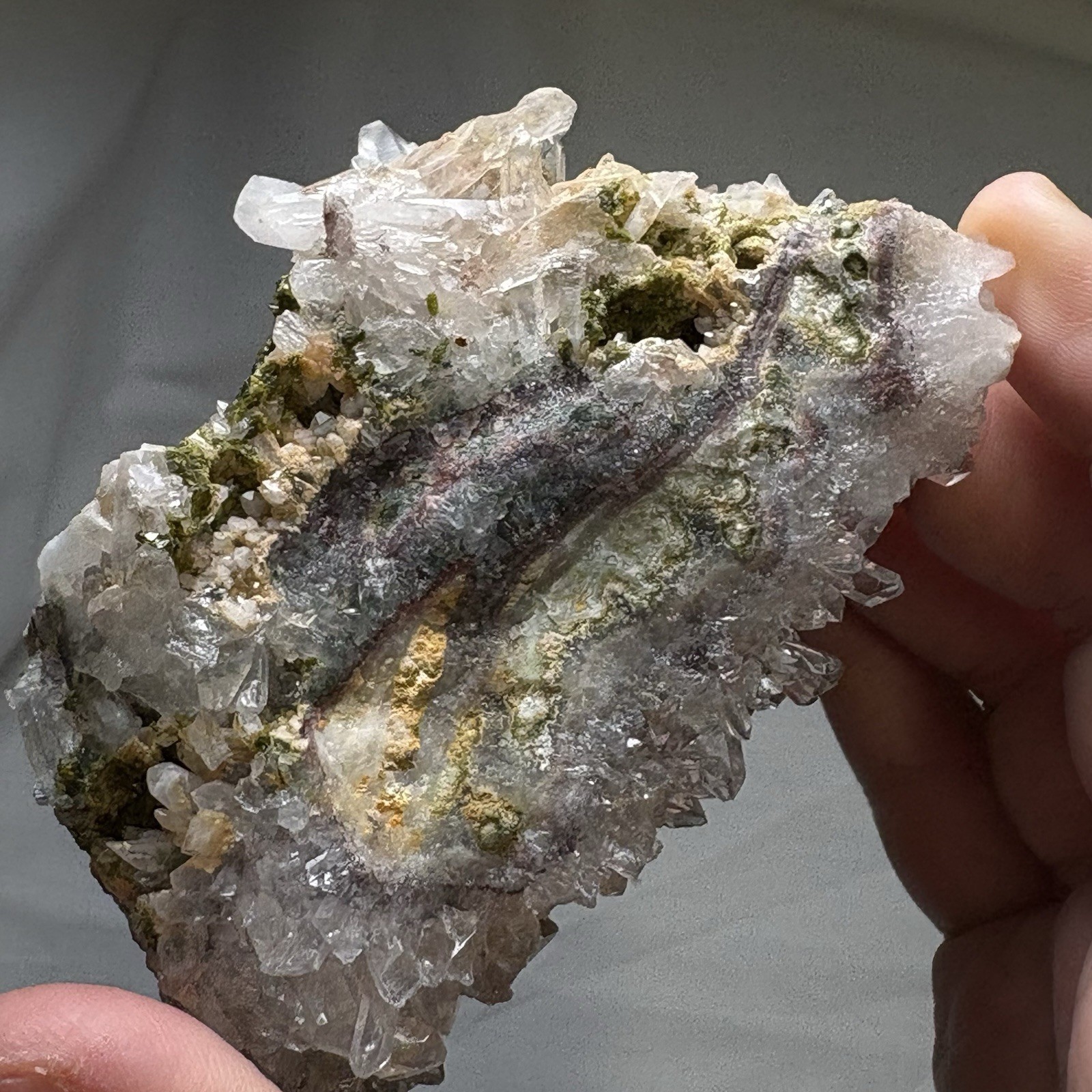 Natural Garden Quartz Crystal w/ Epidote Cluster Raw Mineral Specimen Healing