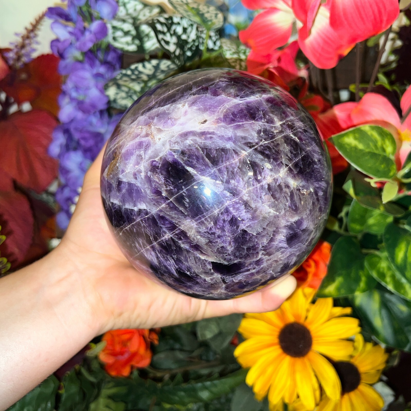 BEAUTIFUL 5+ lbs AURALITE 23 Sphere + Teak Wood Base + 1/2 lb Auralite Rough-A22