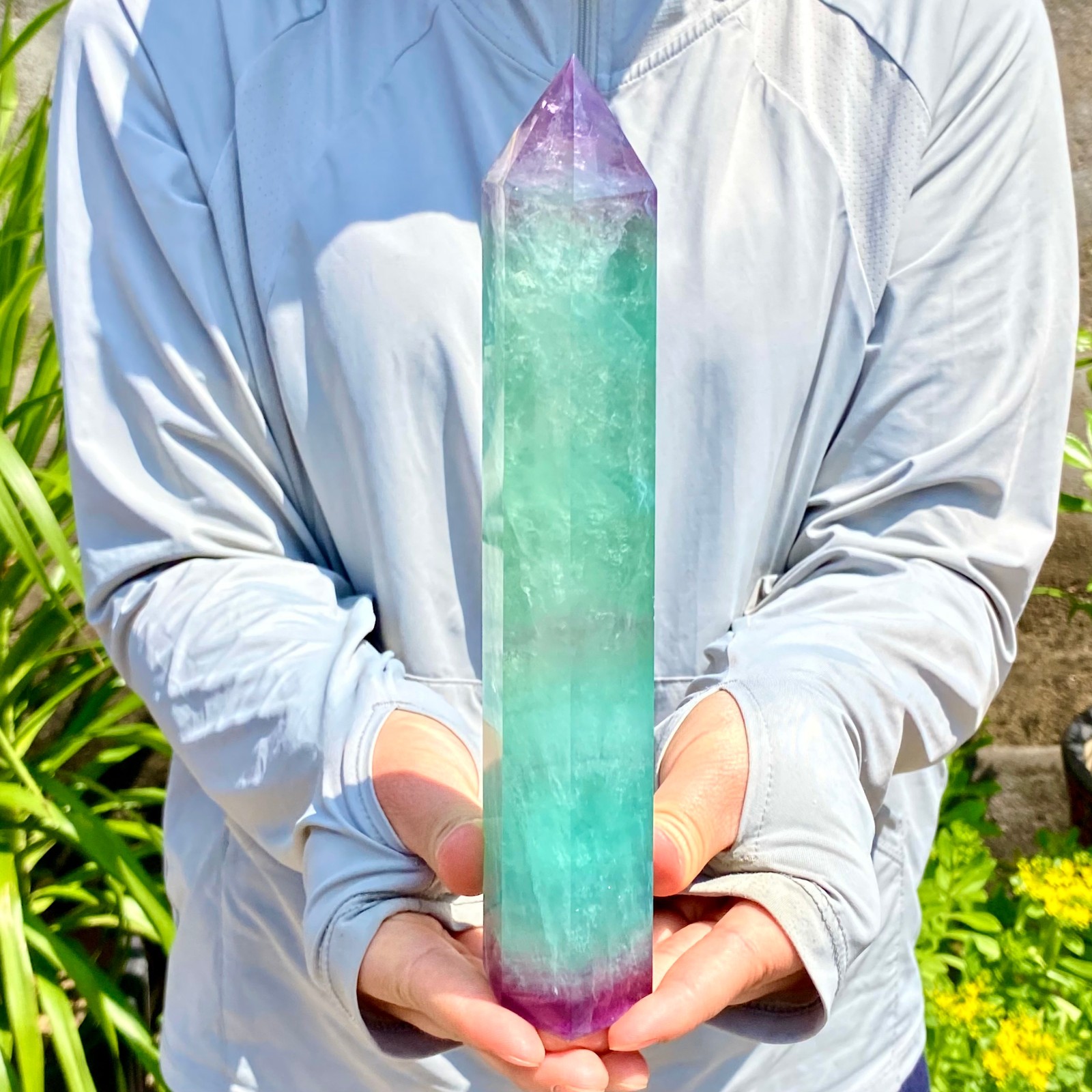 1.84LB Natural Fluorite Crystal Column Magic Wand Obelisk Point Earth Healing