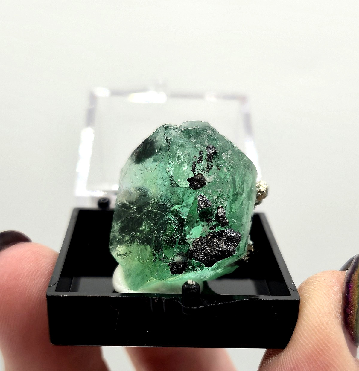 Juiced! Green Fluorite, Pyrite, Galena Thumbnail Specimen – Peru (laseal)