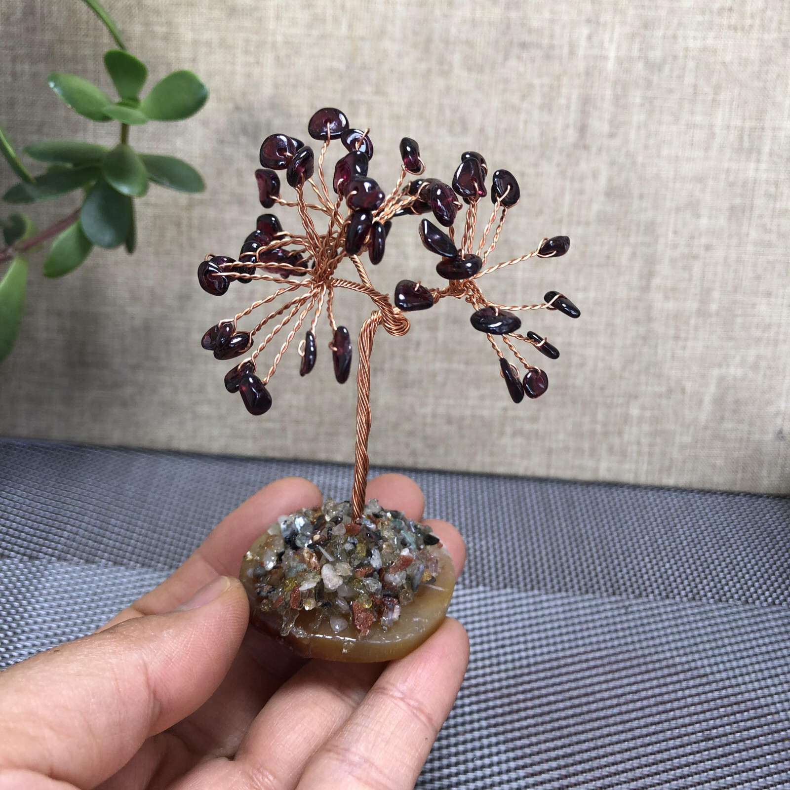 Natural beautiful garnet crystal hand woven tree home decoration Love Gift 100mm