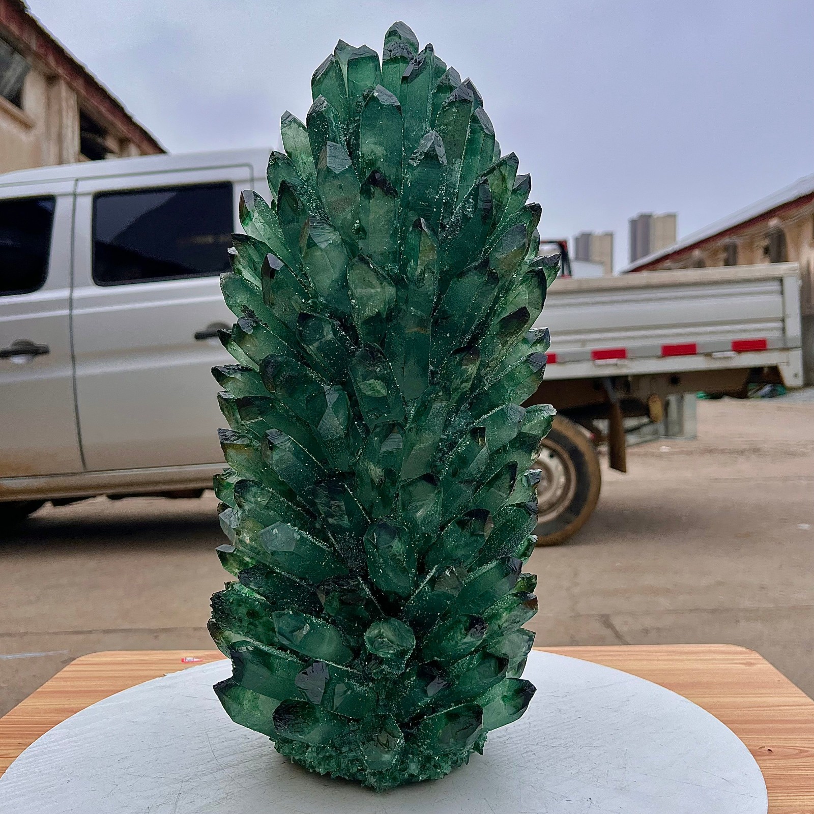 24.86LB Green crystal cluster column sample crystal flower home decor