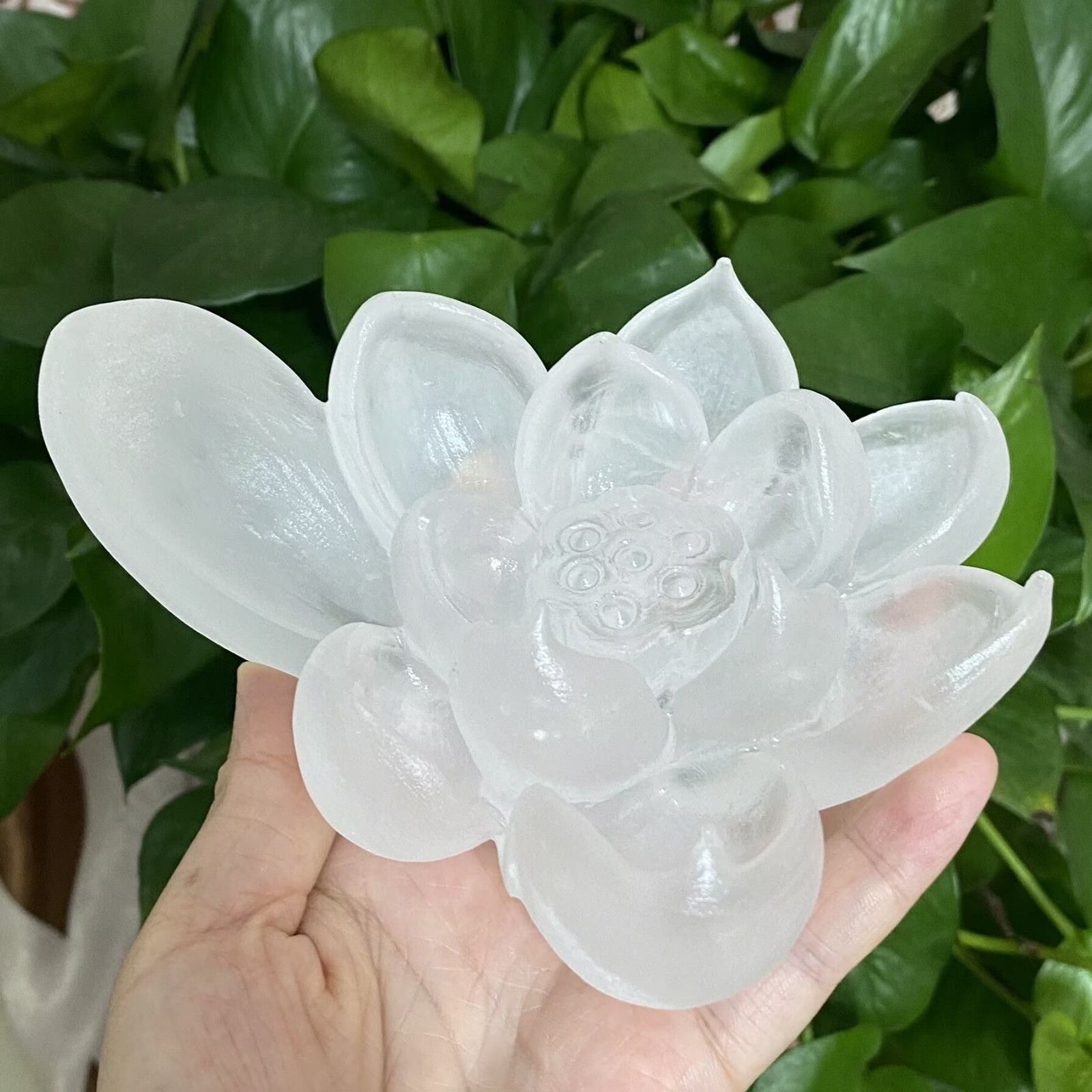 605g Natural clear quartz lotus crystal hand carved mineral specimen gift