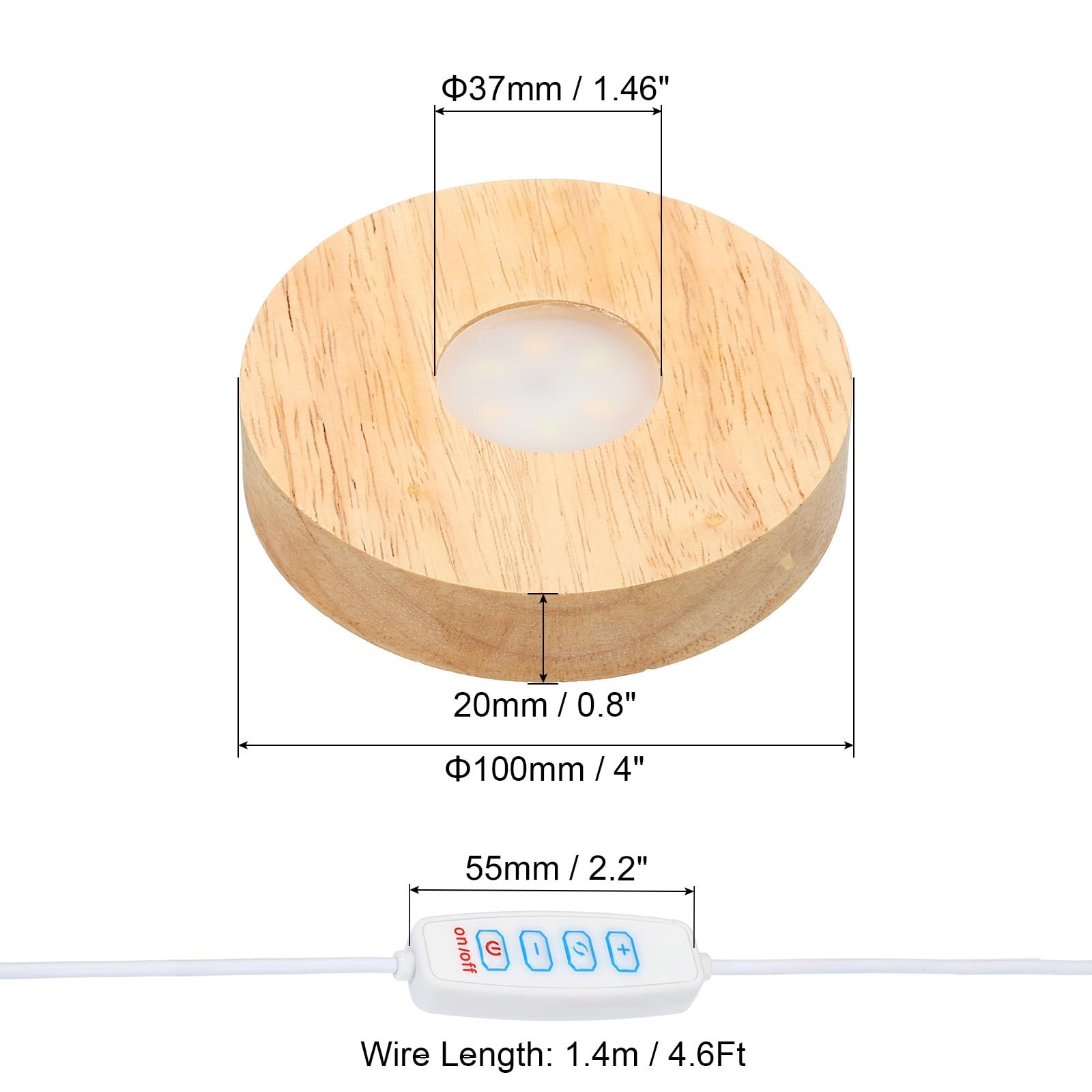4 Inch Wooden LED Light Base, Wood Light Display Base Stand Lighting with Swi…
