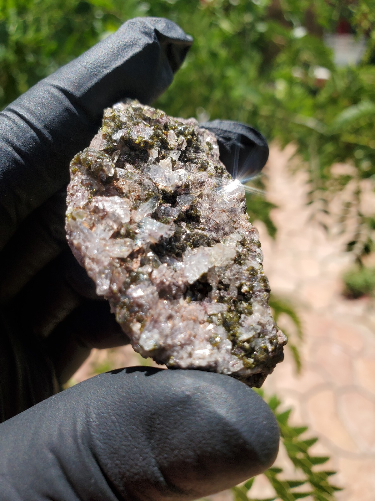 46g Natural Epidote, Super Sparkly Green Epidote with Quartz Specimen B88
