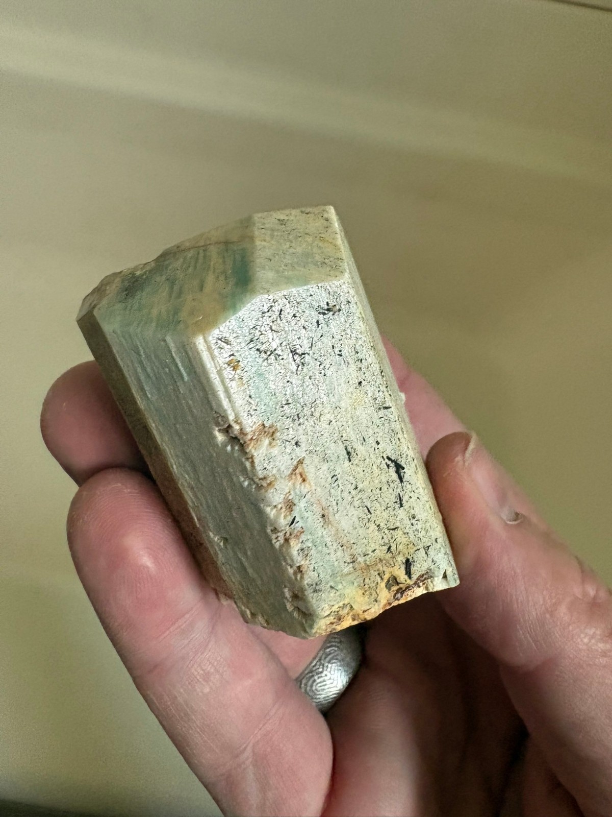 Amazonite, larger crystal, some Tourmaline, Spitskoppe, Namibia