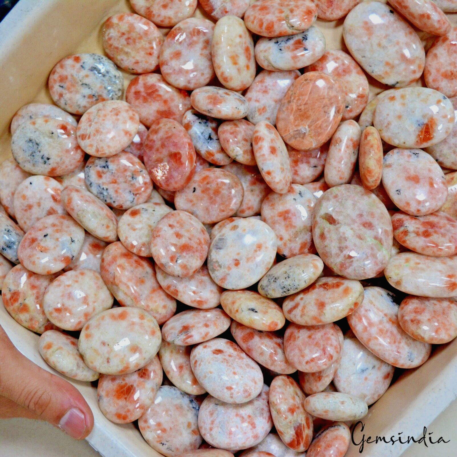 5 Kilo Natural Sunstone Palm Stone Wholesale Lot Polished Crystal Cabs Bulk Gems