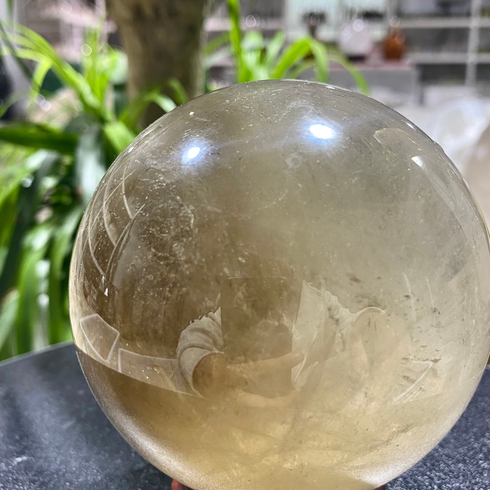 2.42LB Natural tea crystal Quartz ball raw stone polished sphere Energy Healing
