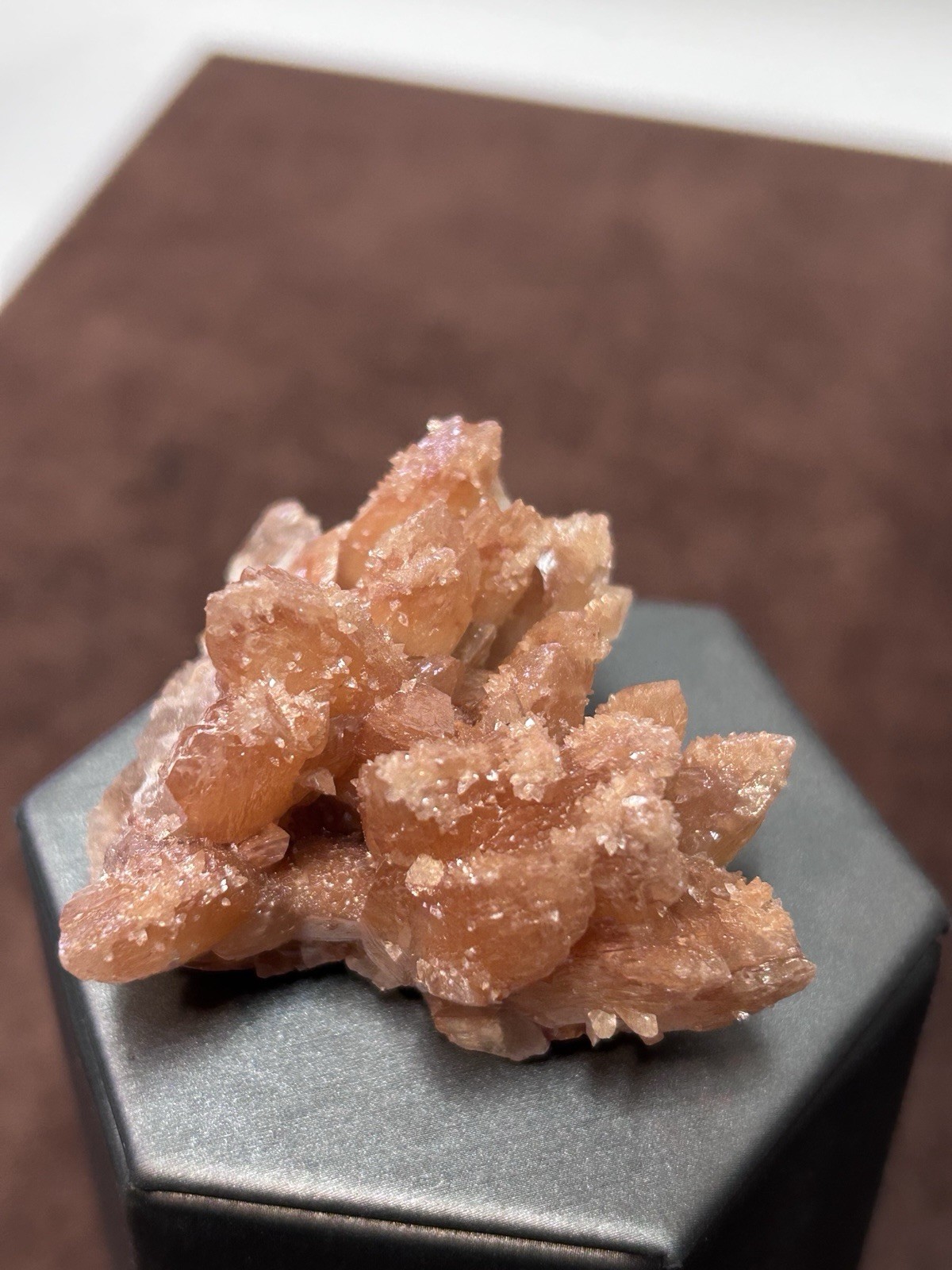 Peachy Salmon Orange Calcite on Calcite Santa Eulalia Mexico Joseph Simon