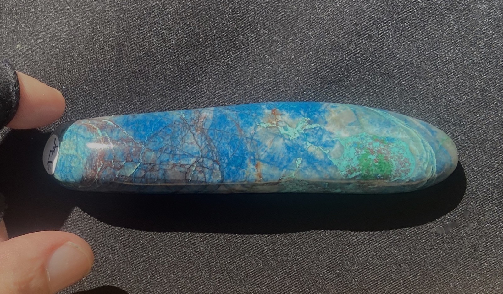 SHATTUCKITE BIG VERY FINE MASSAGE WAND CERULEAN BLUE POLISHED 15 GRAM NAMIBIA