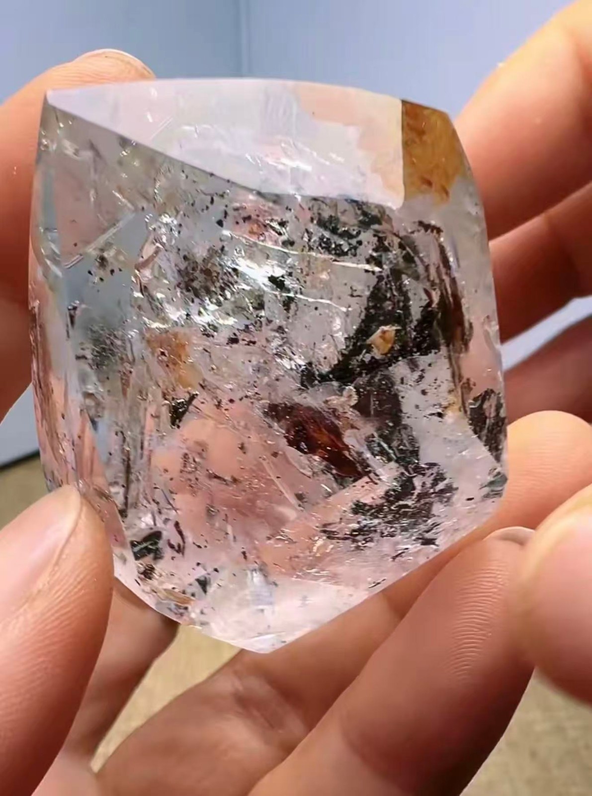 55*49*36mm Natural Enhydro Quartz diamond Moving Water Drop specimen Palm Reiki