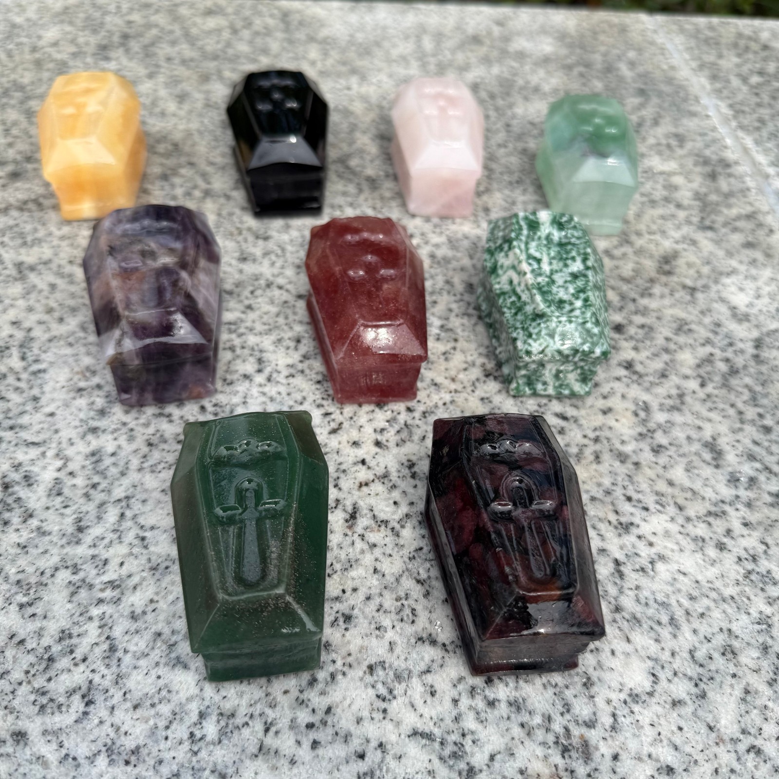 2.7″Natural Mixing Cross Coffin Carved Reiki Crystal Decor heal random 5pc
