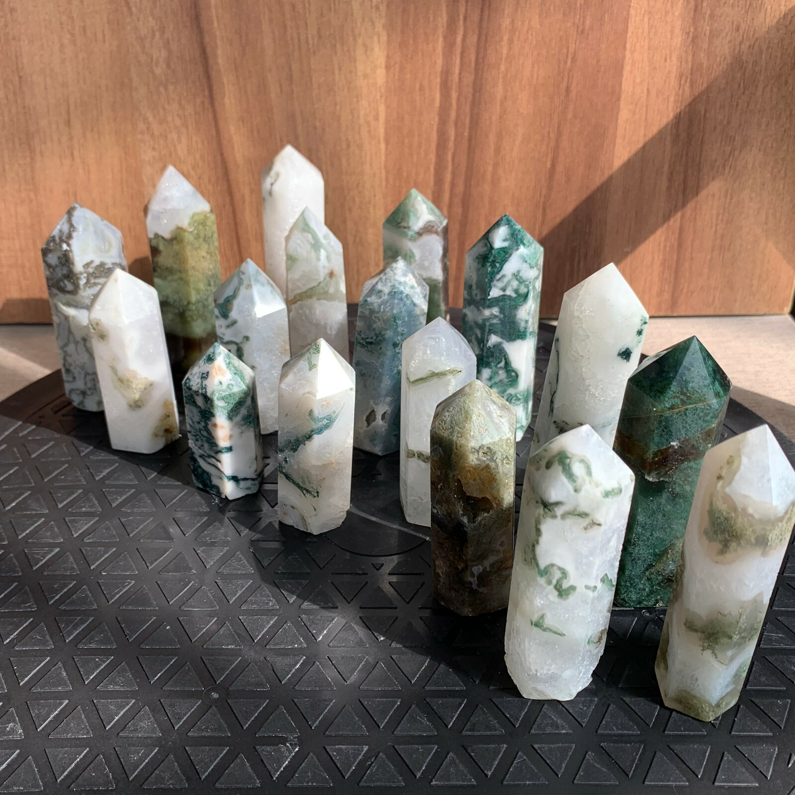 10pcs natural moss agate quartz obelisk crystal wand point healing 40-75mm