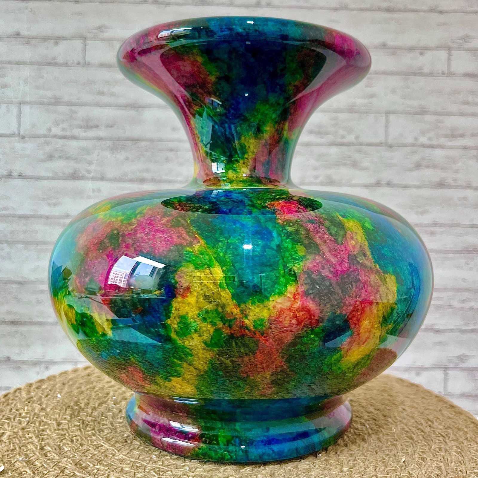 Taiwan Seven Colours Natural Jade Stone Flower Vase Bottle Jar Pot 10.6 lb