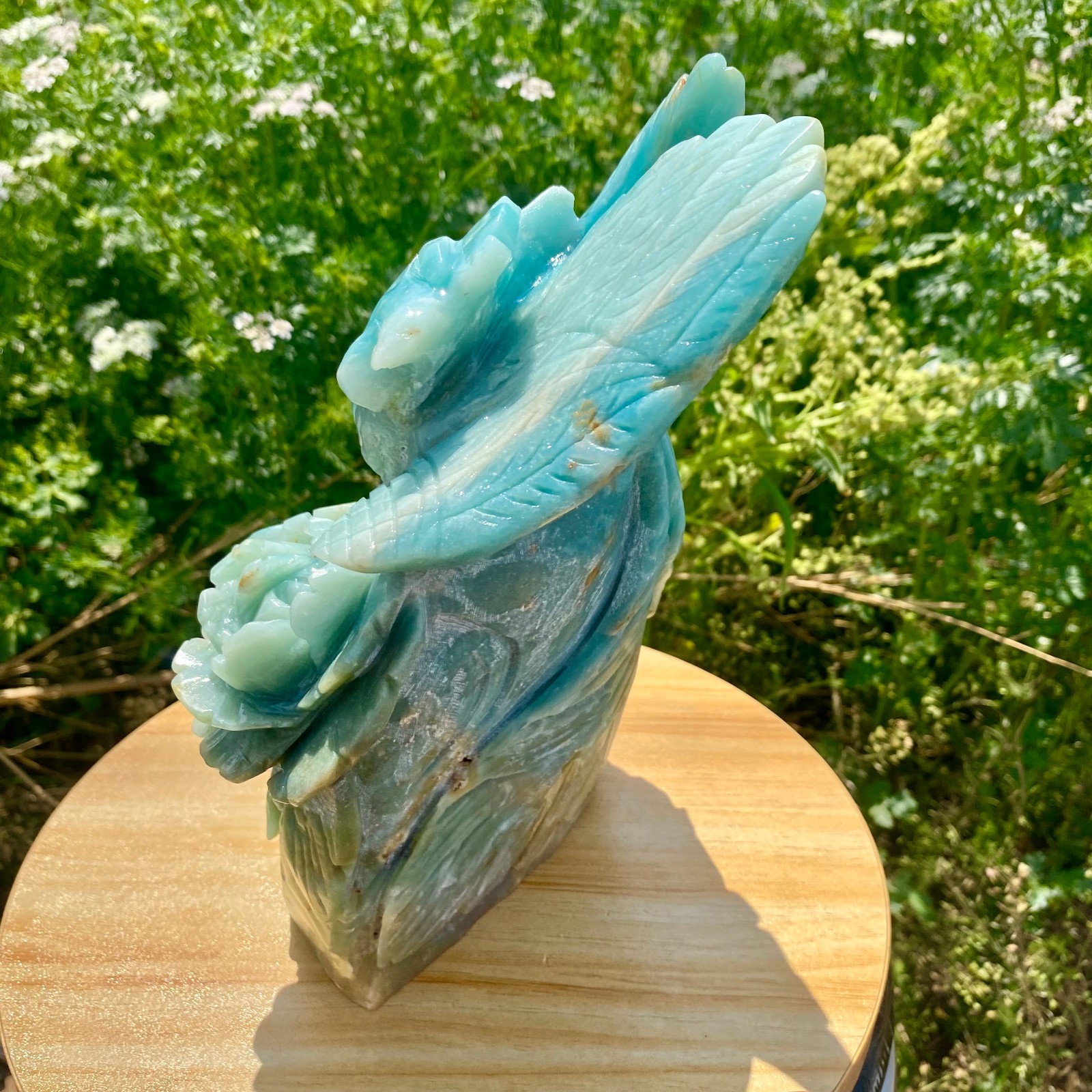 6.17LB Natural Blue Vein Stone Phoenix Carving, Home Decoration