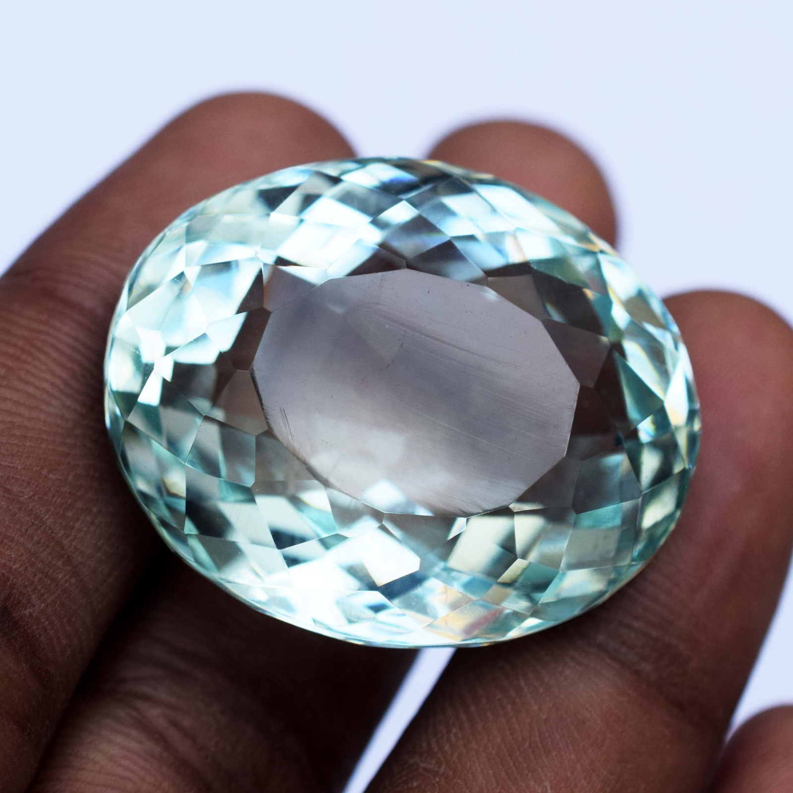 100 CT Flawless Sky Blue Aquamarine Oval Faceted Cut Certified Loose Gemstone