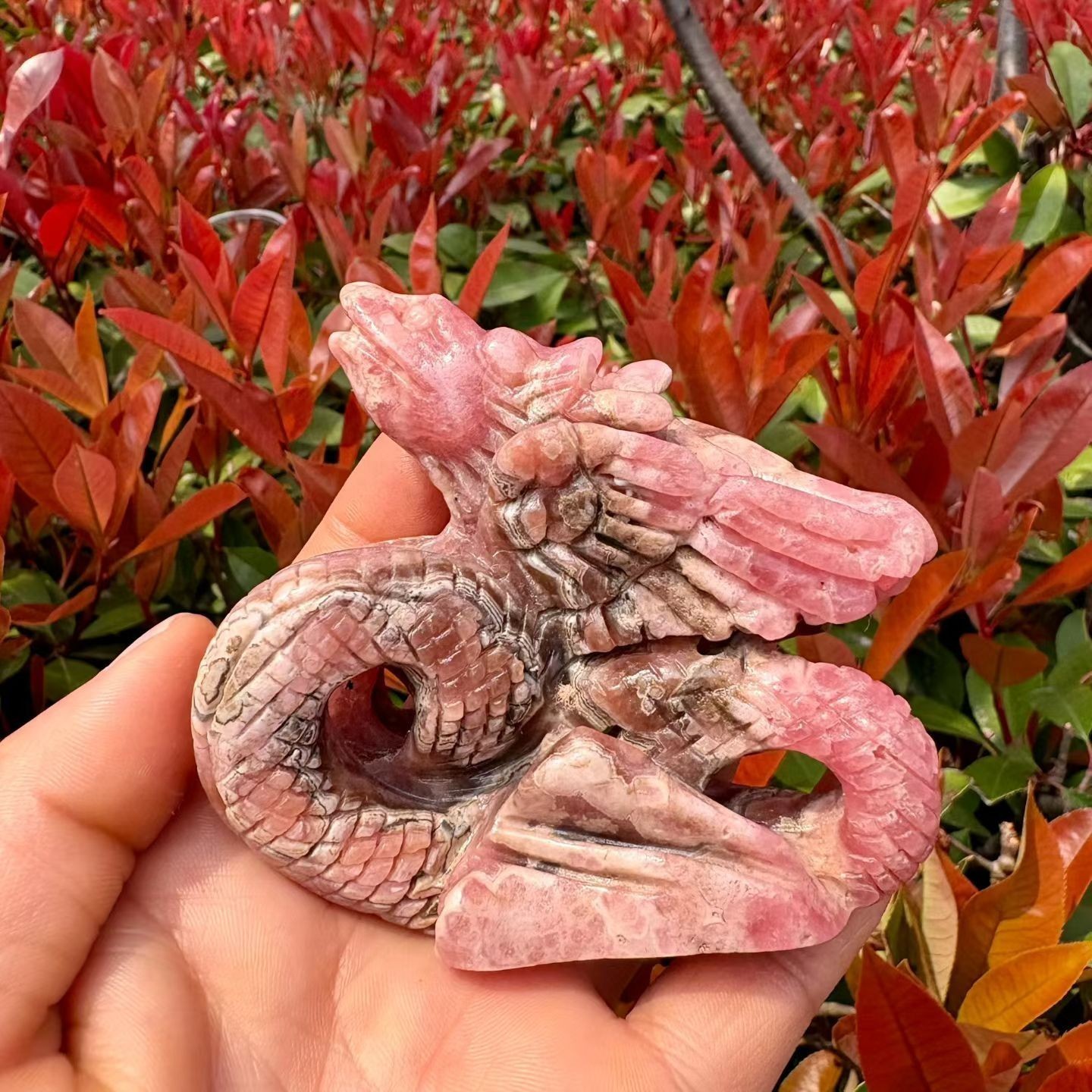 449g Natural Rhodochrosite Quartz Carved nine-tailed fox Crystal Reiki Healing