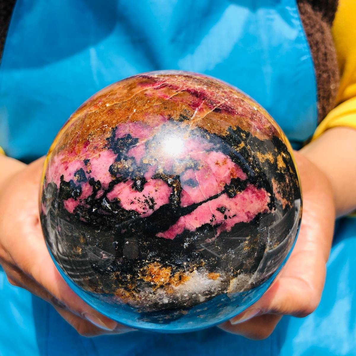 4.68 LB Natural Rhodonite Crystal Sphere Pink Black Healing Gem Stone 4772
