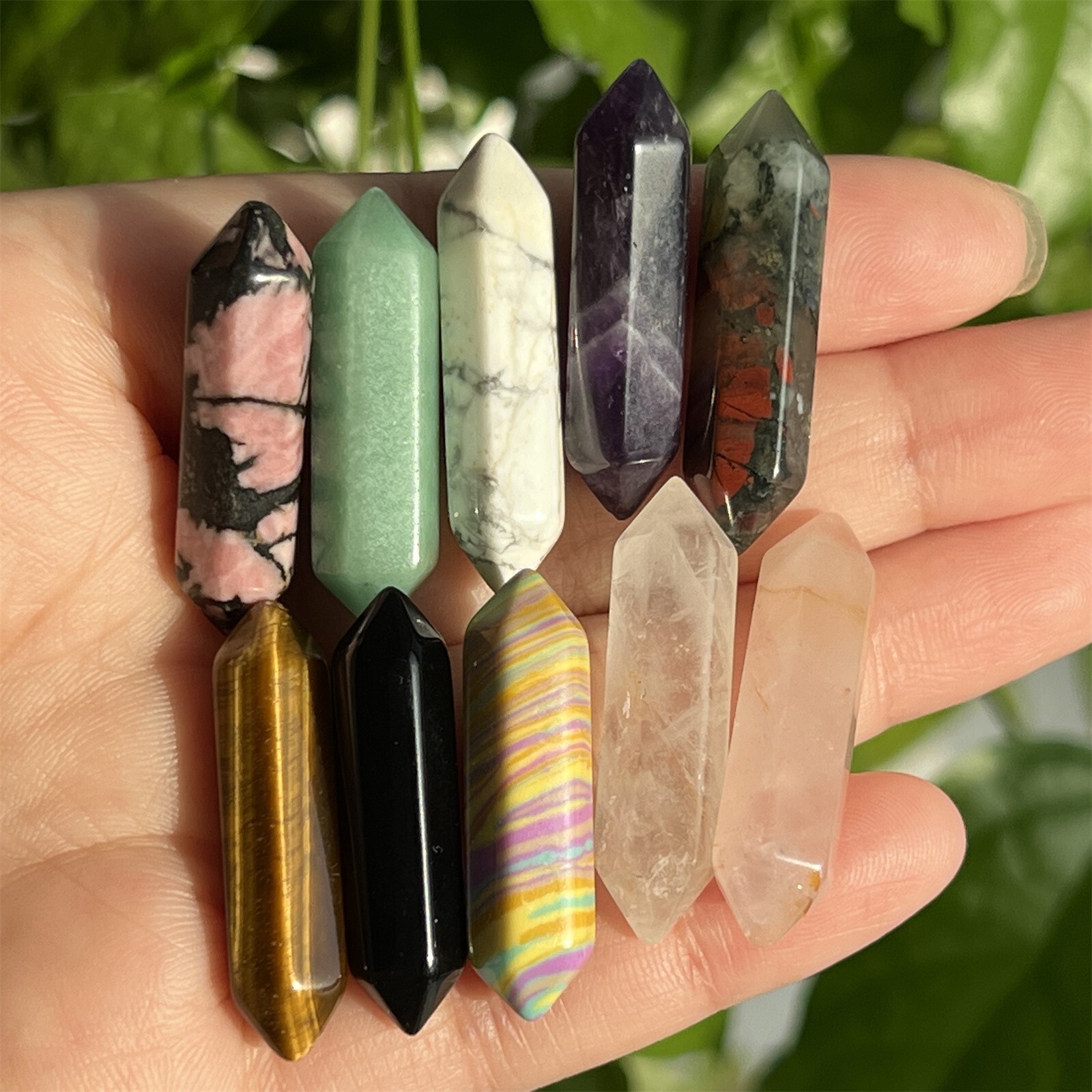 Top! Wholesale Natural Obelisk Mixed Quartz Crystal Wand Double Point gem 10pcs