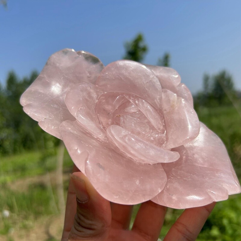1.27LB Natural Rose Quartz Flower Skull Carved Crystals Skull reiki healing
