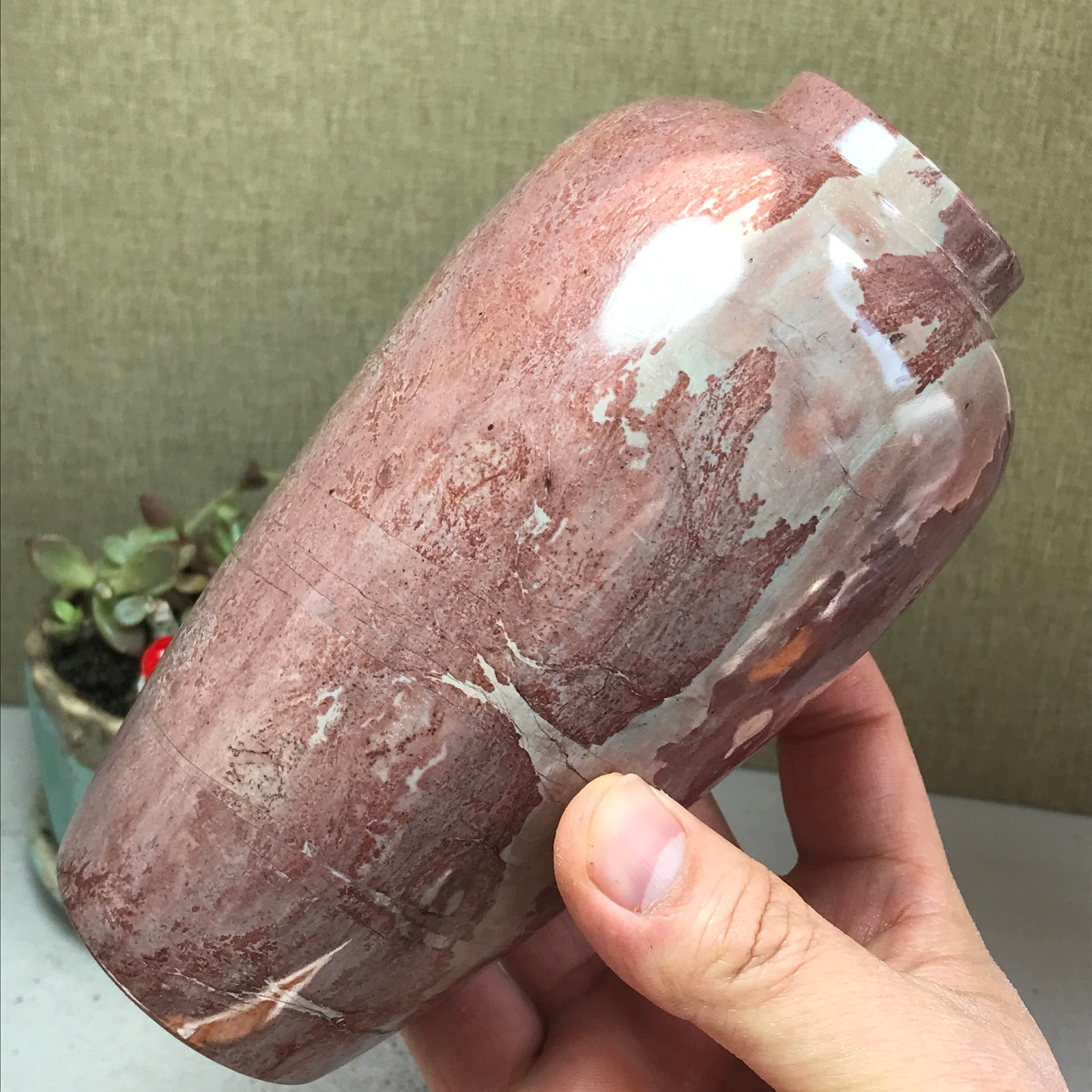 Natural Chinese painting vase stone crystal ornaments for home decoration A4164