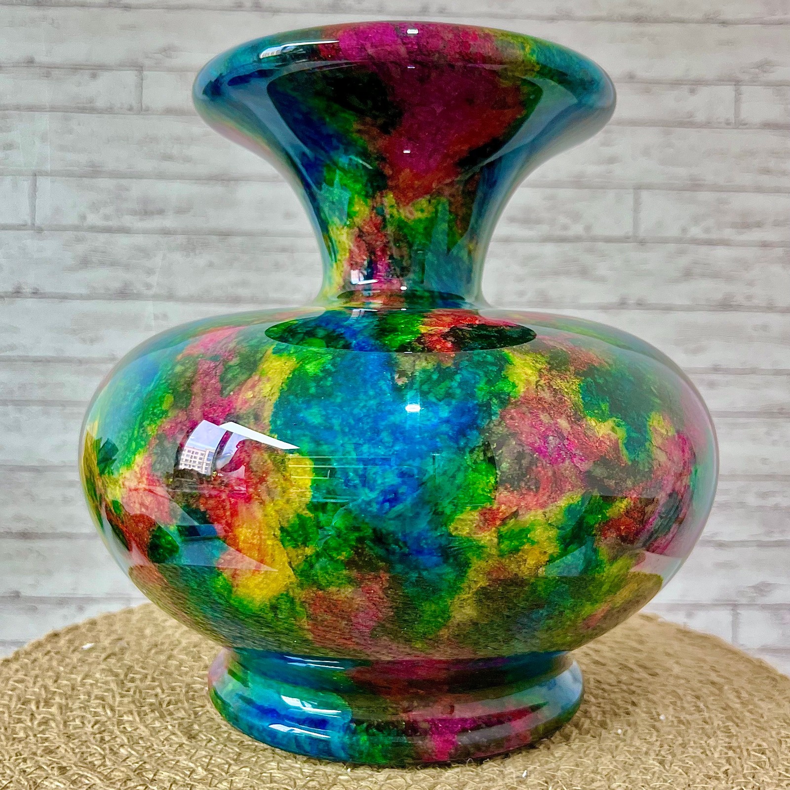 Taiwan Seven Colours Natural Jade Stone Flower Vase Bottle Jar Pot 10.6 lb