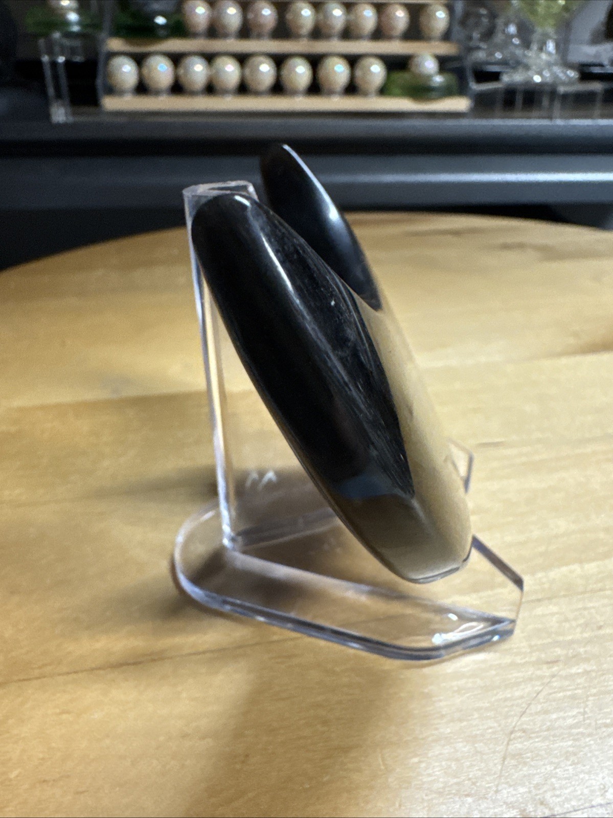 6703 Obsidian Silver Sheen Moon Stand Not Included 2.0”T 3.4”W .6”Th Wt. 4 Oz.