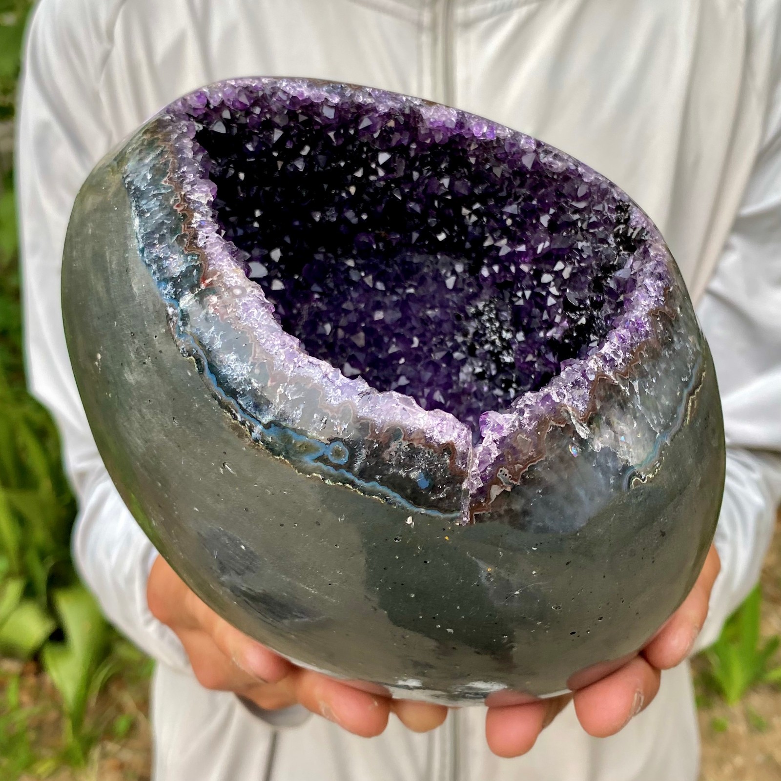 5.99LB High quality Natural Amethyst geode quartz crystal Dinosaur egg healing