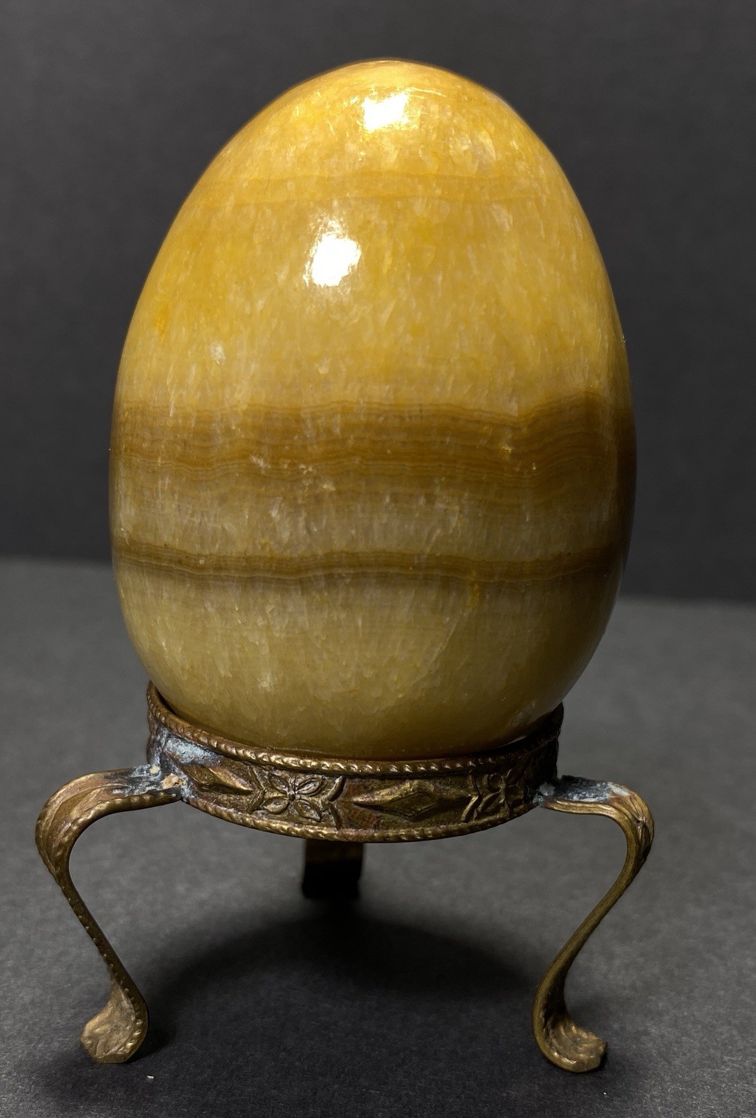 Natural Onyx Stone Egg With Stand Hand Polished Banded Agate Calcite Crystal