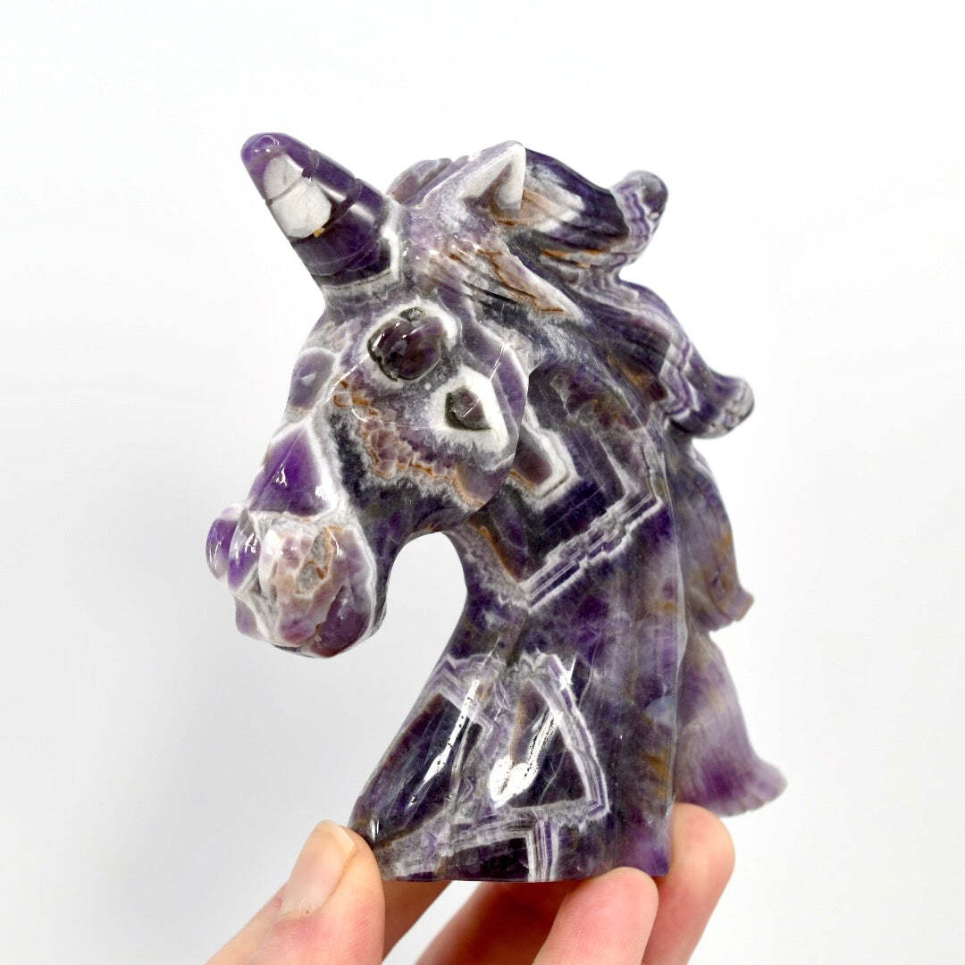 4.25in Chevron Amethyst Crystal Carved Unicorn Head