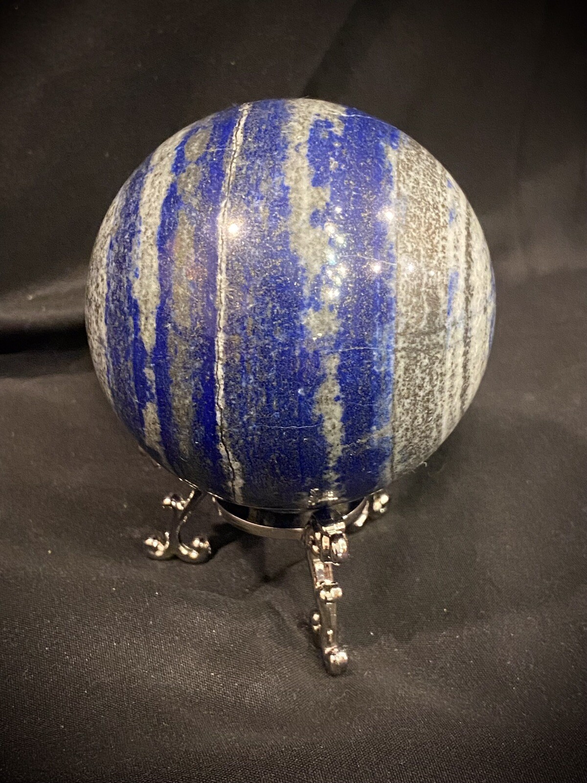 Lapis Lazuli Sphere With Metal Stand 2.75 Inches Mild UV Reactivity
