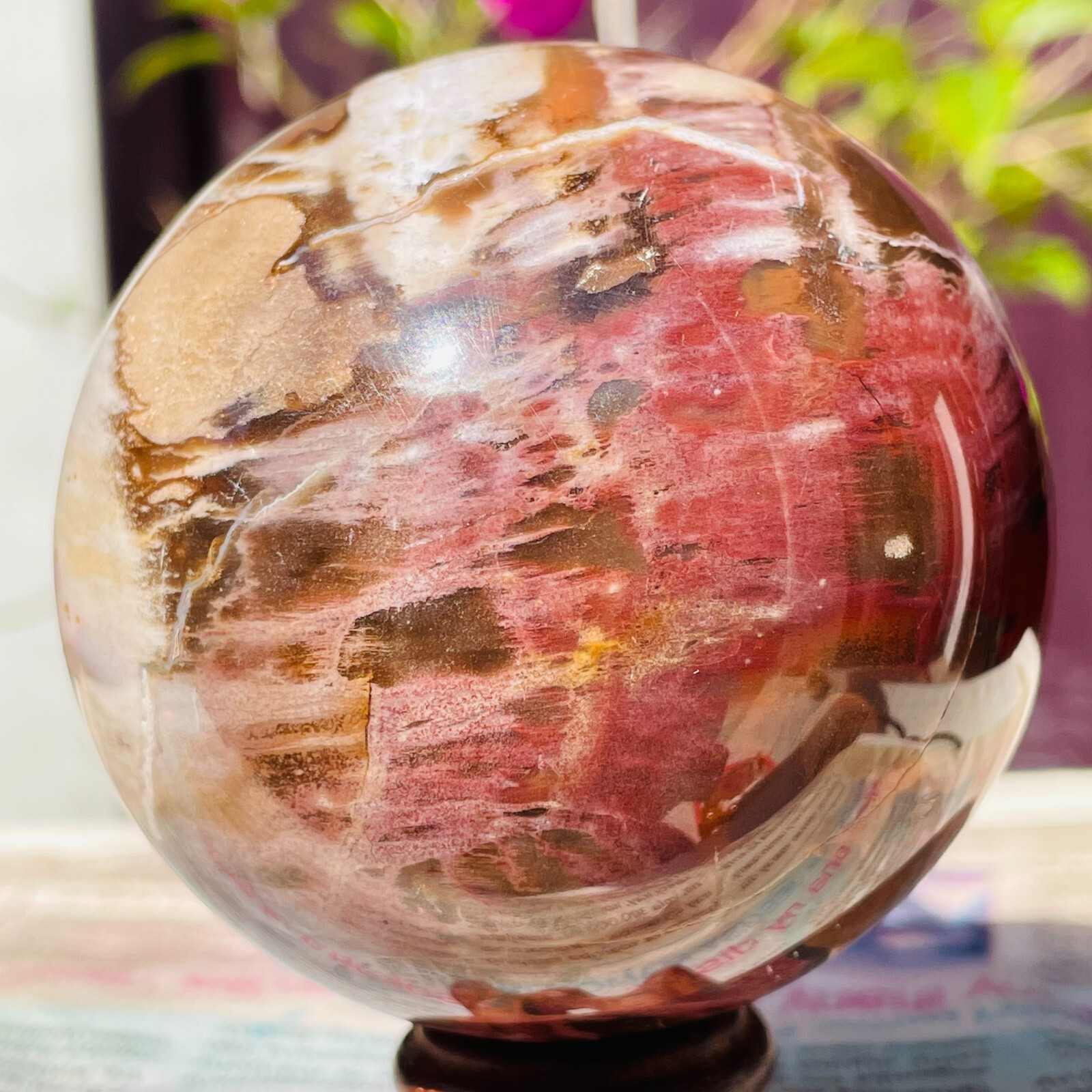 488g Natural Red Petrified Wood Crystal Ball Fossil Polished Sphere Specimen