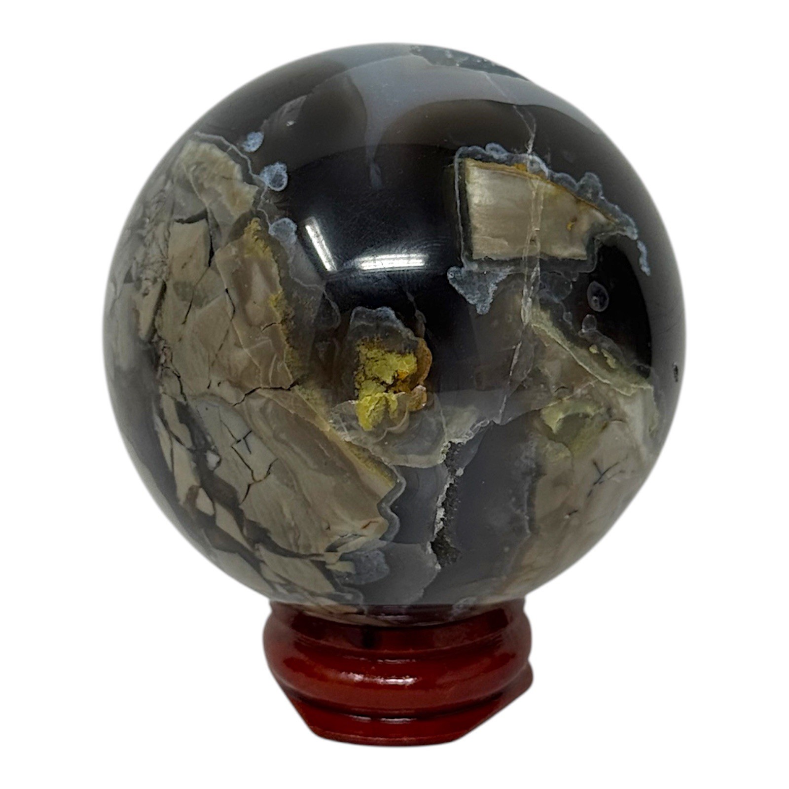 300g Volcano Agate Stone Sphere Crystal Ball Natural UV Reactive Gemstone